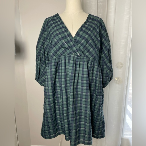 NWT Madewell Marianna Puff-Sleeve Mini Dress in Green Plaid Size Medium - Picture 4 of 12